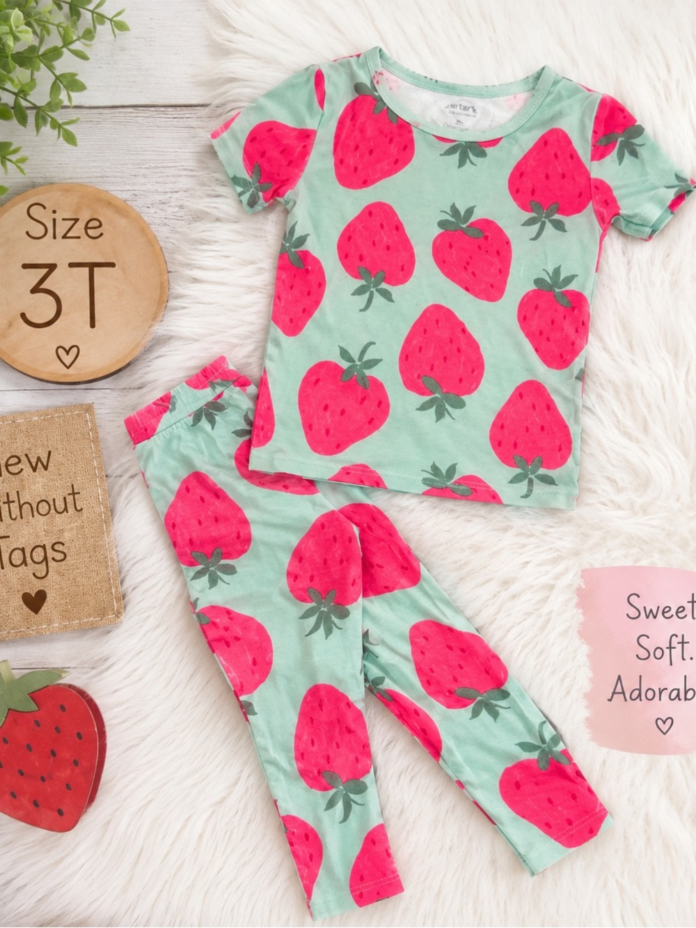 Carter’s Strawberry Pajama Set Girls Size 3T New Without Tags